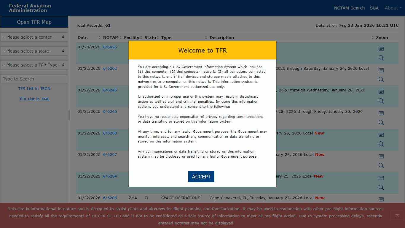 Federal Aviation Administration - Graphic TFRs
